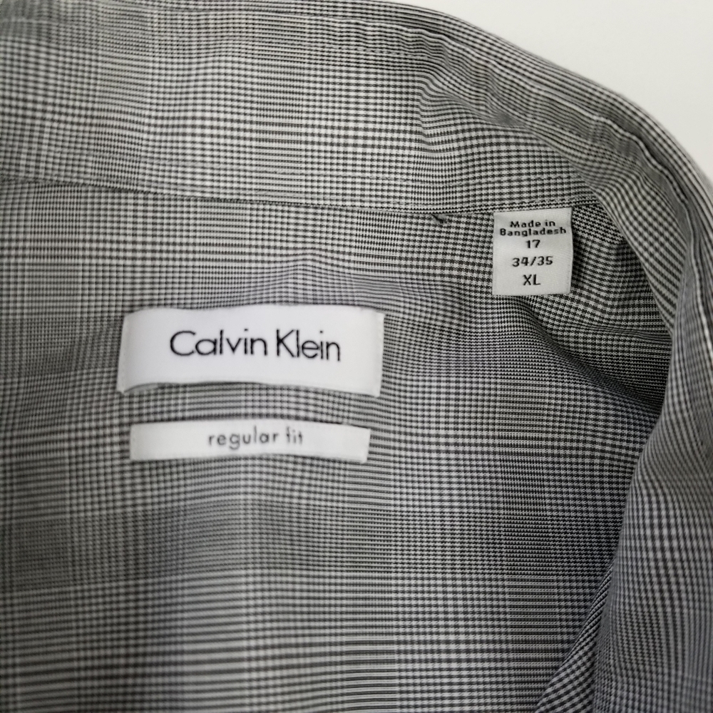 Calvin Klein shirt mens gray glen check plaid regular fit size XL 17 34/35 - Picture 3 of 7